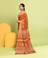 Brown Pure Light and Breezy Dabu Discharge Handblock Printed Premium Cotton Saree